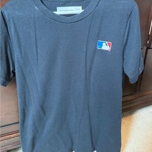abercrombie kids black tee with small red white and blue MLB logo